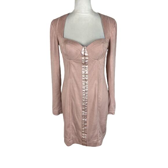 House of CB Ricci Pink Stretch Suedette Bustier Dress Long Sleeve Size Large - Picture 3 of 10